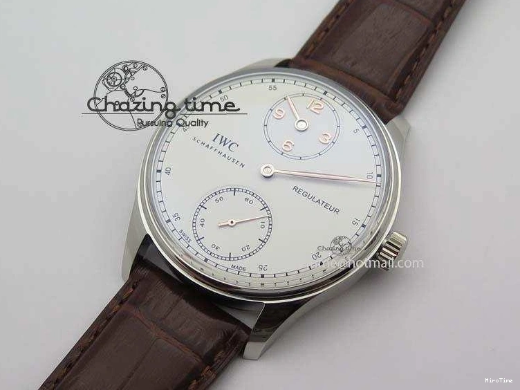 MIROTIME 0511 Sustainable Portuguese IW5444 SS White Dial RG Numbers On Brown Leather Strap A 7256